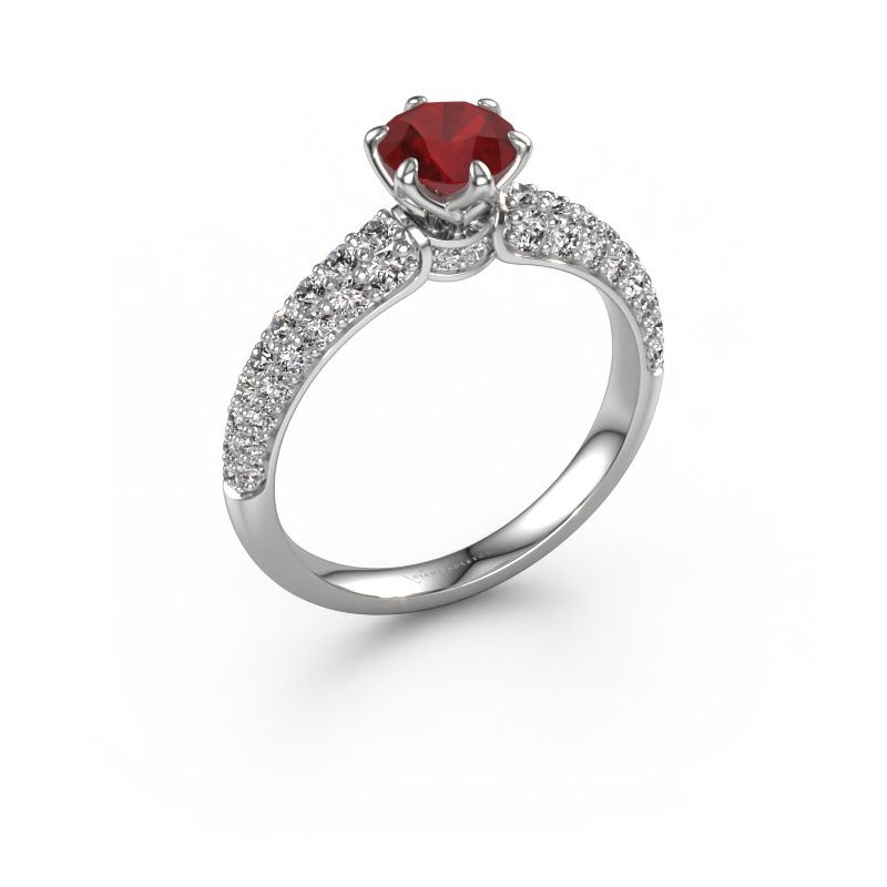 Engagement ring Meryl 585 white gold ruby 5.7 mm
