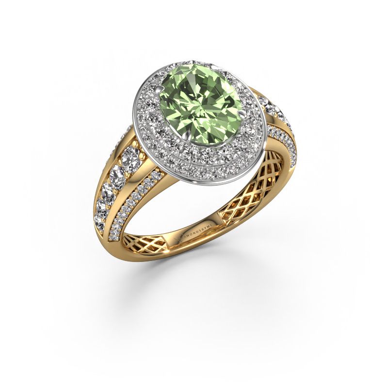 Engagement ring Nancie 585 gold green lab grown diamond 9x7 mm