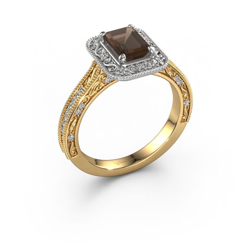 Bague de fiançailles Alice EME 585 or jaune quartz fumé 7x5 mm