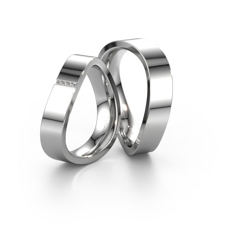 Trouwringen set WH2046LM15CP ±5x2.2 mm 14 Carat witgoud diamant 0.007 crt