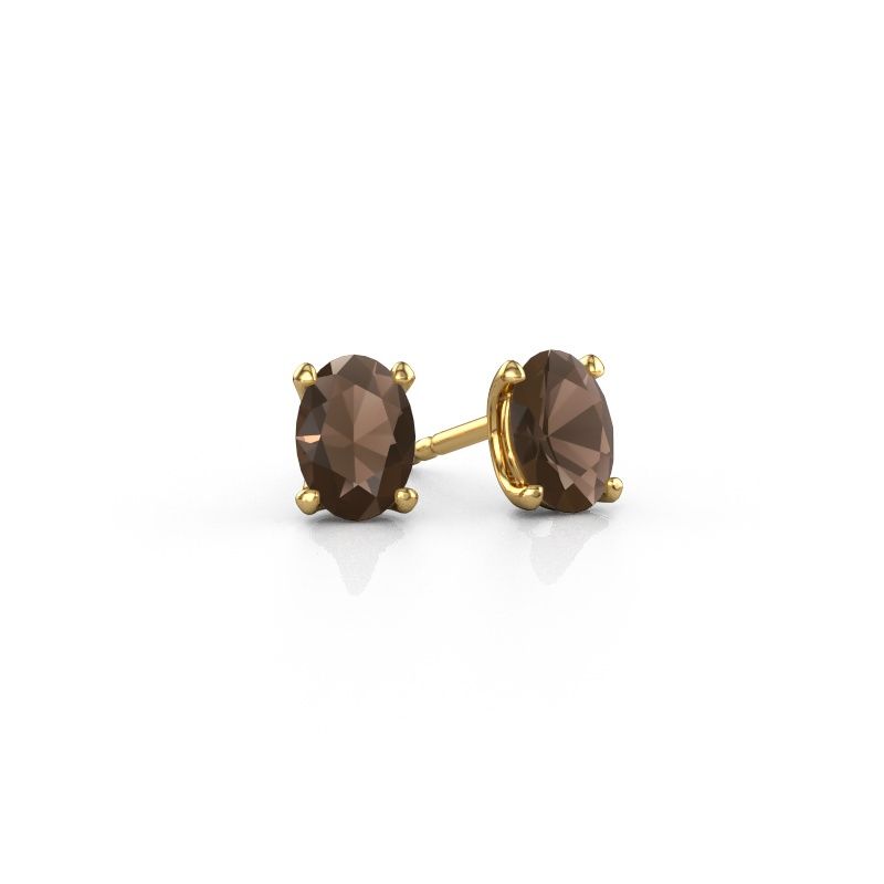 Clous d'oreilles Sam OVL 585 or jaune quartz fumé 7x5 mm