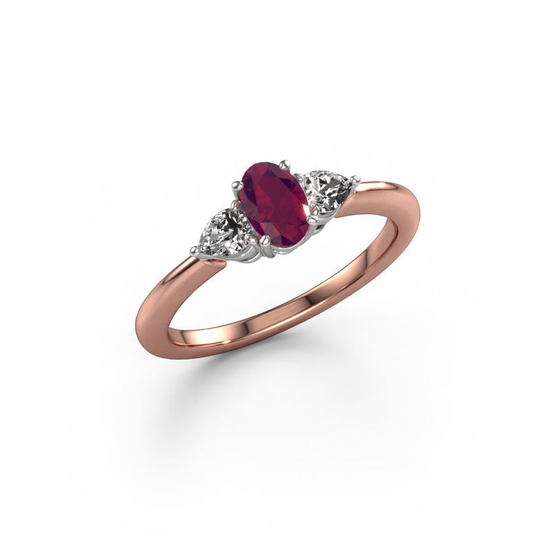 Engagement ring Chanou OVL 585 rose gold rhodolite 7x5 mm