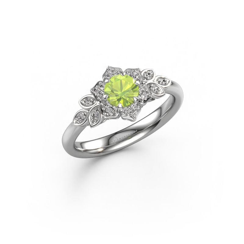 Verlovingsring Tatjana 585 witgoud peridoot 5 mm
