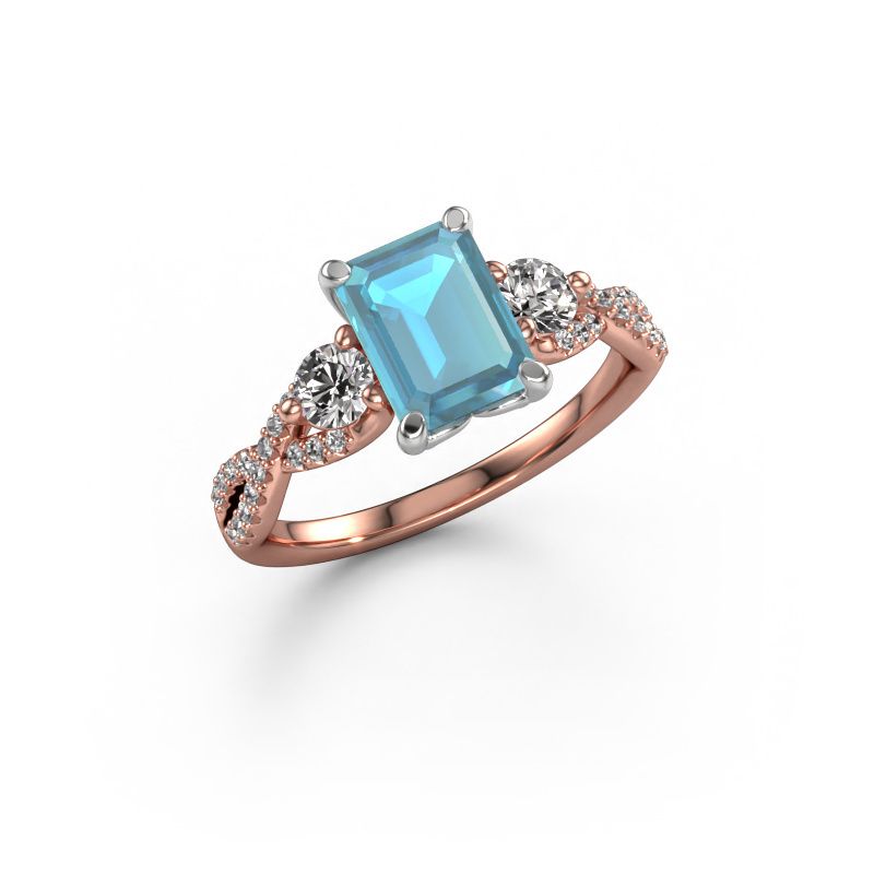 Bague de fiançailles Marilou EME 585 or rose topaze bleue 8x6 mm