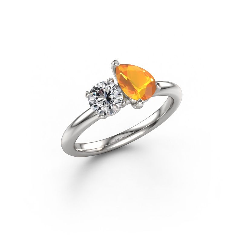 Bague de fiançailles Toi et Moi PER-RND 950 platine citrine 7x5 mm