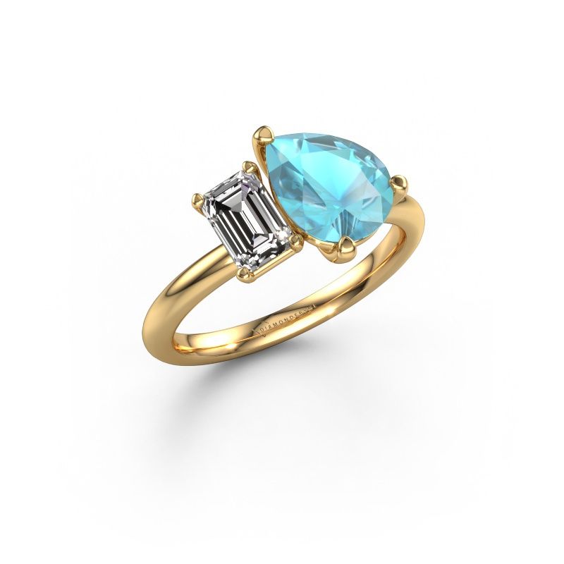 Engagement ring Toi et Moi PER-EME 585 gold blue topaz 9x7 mm