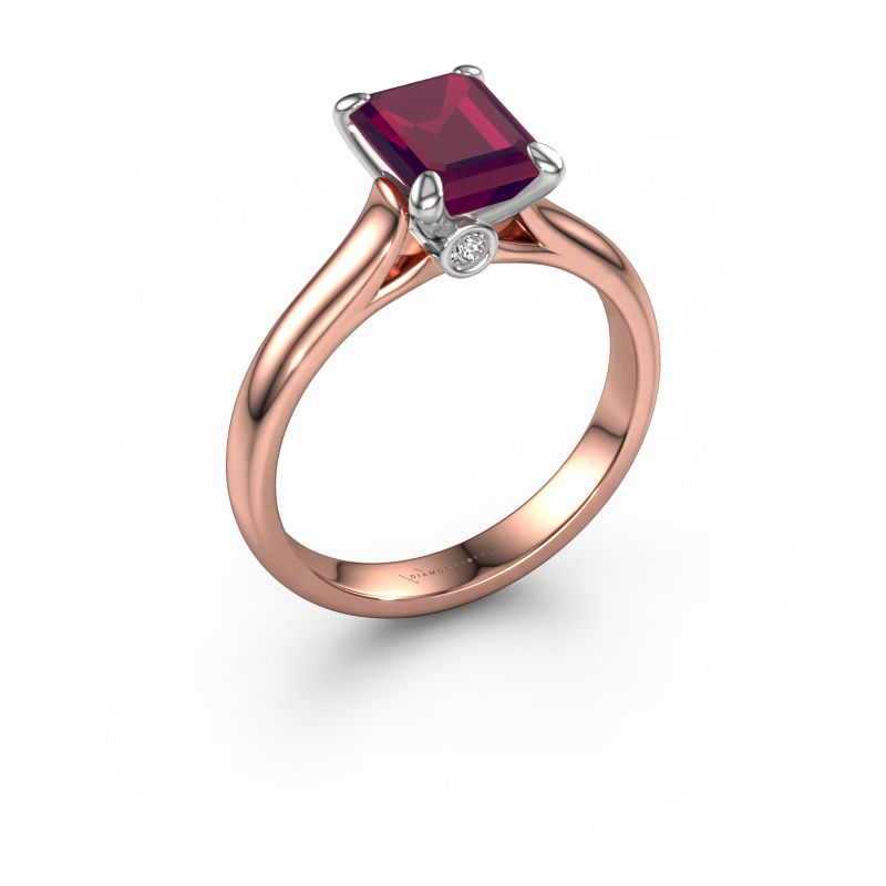 Engagement ring Valorie eme 1 585 rose gold rhodolite 9x7 mm