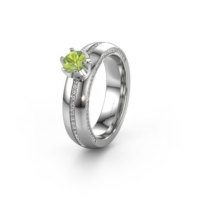 Huwelijksring WH0416L25E 585 witgoud peridoot ±5x2.6 mm
