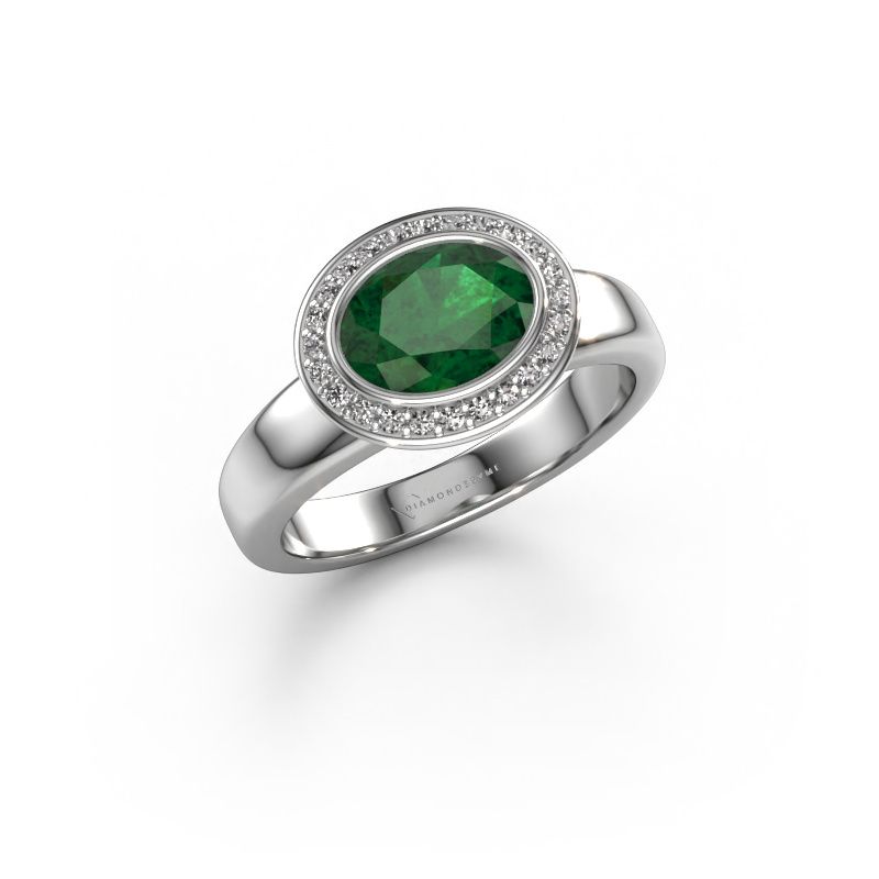 Ring Salena 585 witgoud smaragd 8x6 mm