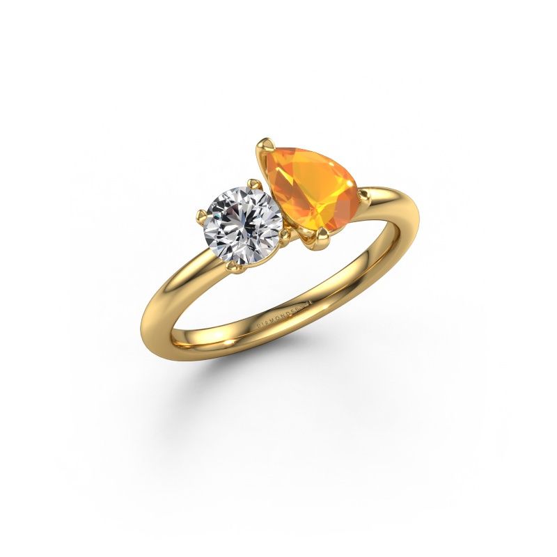 Engagement ring Toi et Moi PER-RND 585 gold citrin 7x5 mm