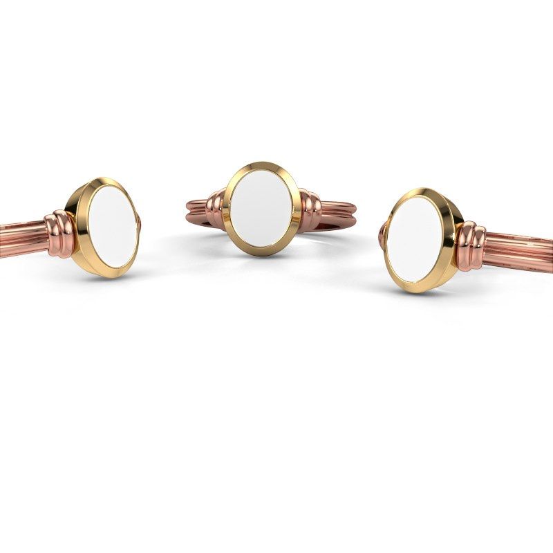 Afbeelding van Zegelring brenda 1<br/>585 rosé goud<br/>witte emaille 10x8 mm