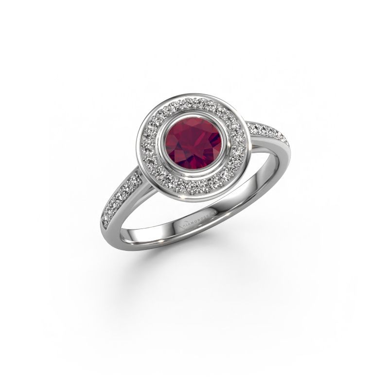 Verlobungsring Noud 2 RND 585 Weißgold Rhodolit 5 mm