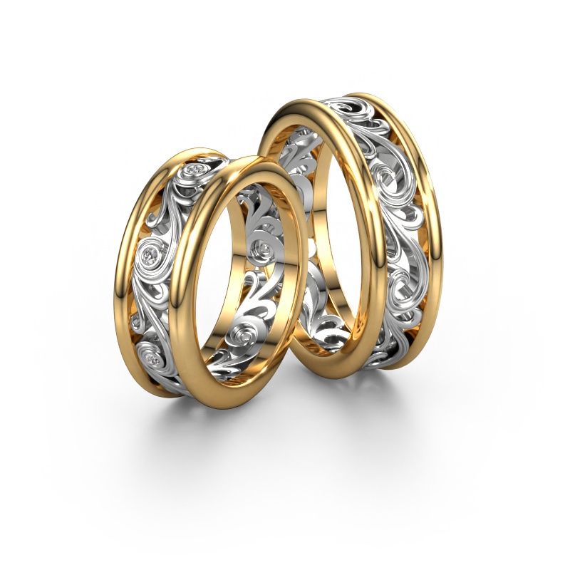 Trauringe set WHR0240LM ±7x2.1 mm 14 Karat Gold Diamant 0.01 crt