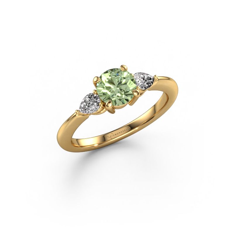 Engagement ring Chanou RND 585 gold green lab grown diamond 6 mm