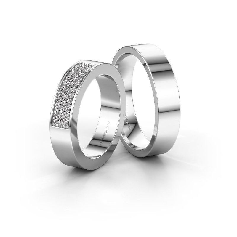 Image of Wedding rings set WHR0289LM15AP ±5x2.3 mm 14 Carat white gold diamond 0.007 crt