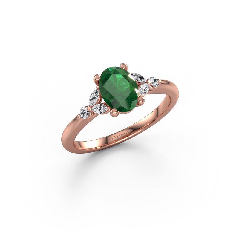 Bague de fiançailles Megan OVL 585 or rose emeraude 7,5x5,5 mm