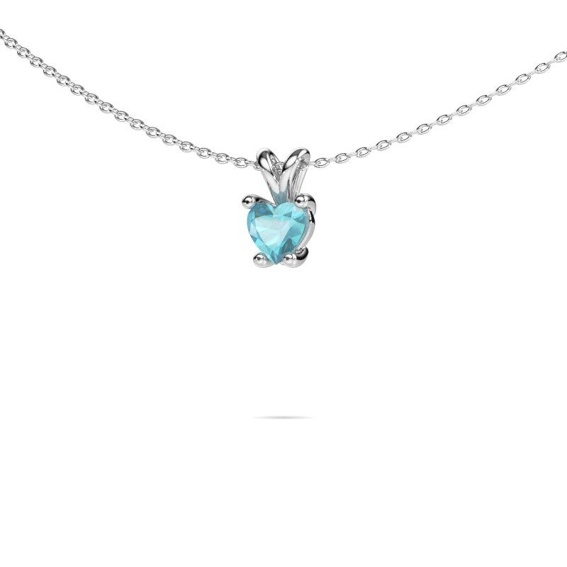 Pendentif Sam Heart 585 or blanc topaze bleue 5 mm
