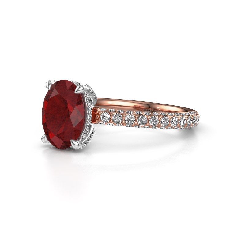 Image of Engagement ring saskia 2 ovl<br/>585 rose gold<br/>Ruby 9x7 mm
