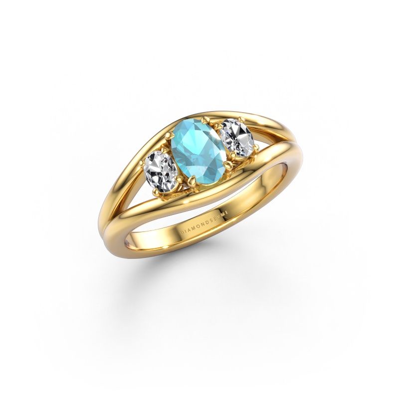 Ring Cassie OVL 585 gold blue topaz 6.5x4.5 mm