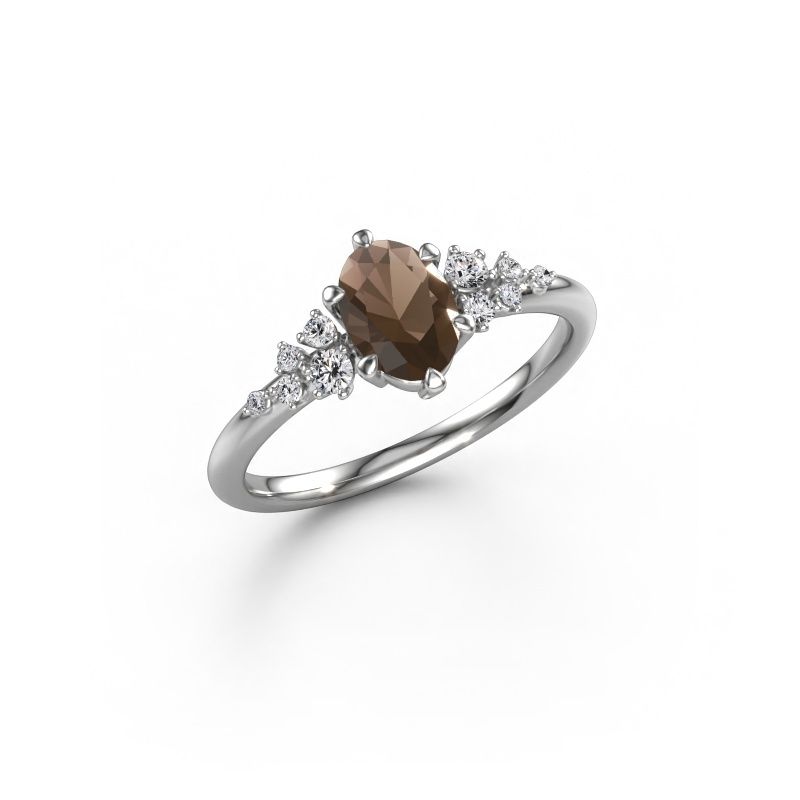 Ring Royce OVL 585 white gold smokey quartz 7x5 mm
