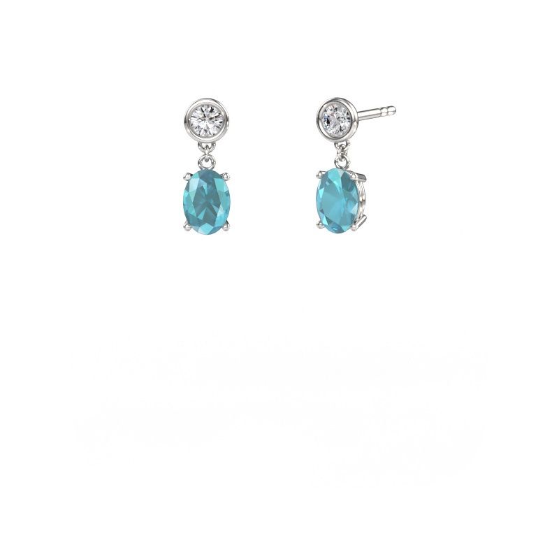 Pendants d'oreilles Lacey OVL 950 platine topaze bleue 7x5 mm