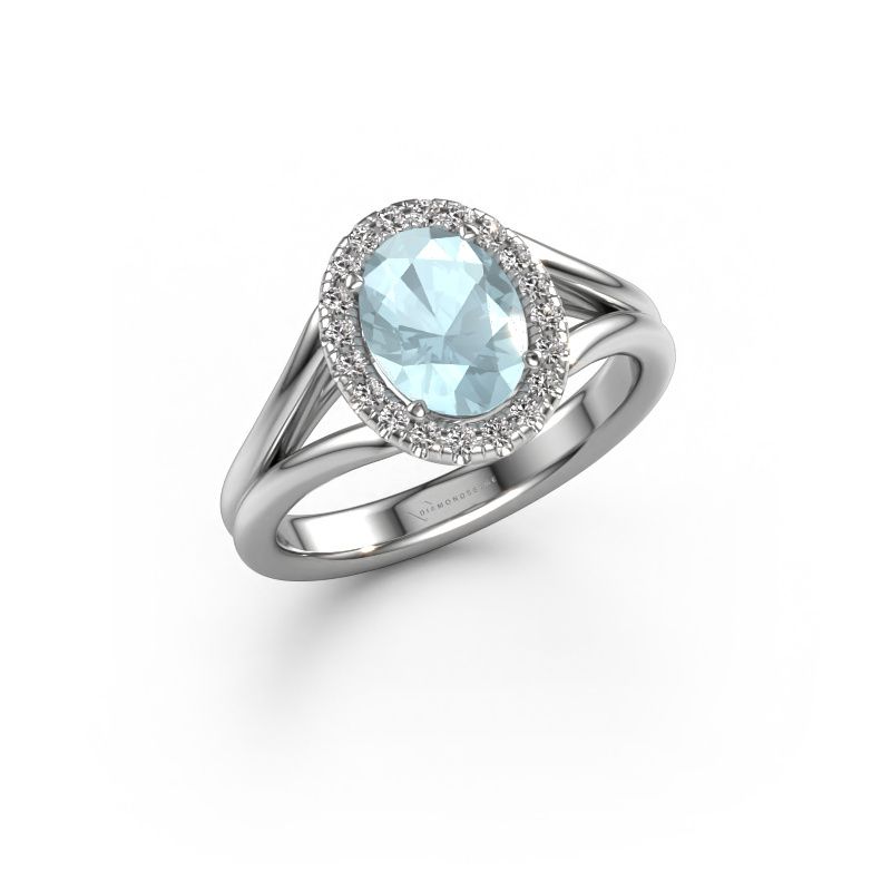 Verlovingsring Verla ovl 1 950 platina aquamarijn 8x6 mm