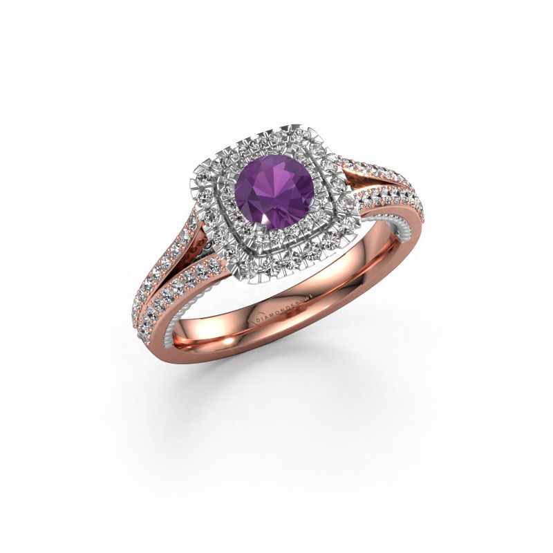 Verlovingsring Annette 585 rosé goud amethist 5 mm