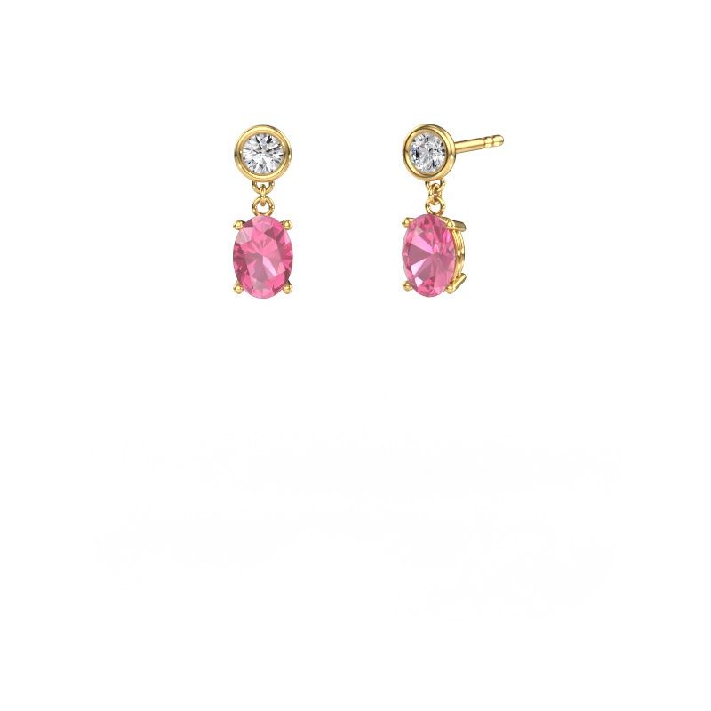 Pendants d'oreilles Lacey OVL 585 or jaune saphir rose 7x5 mm