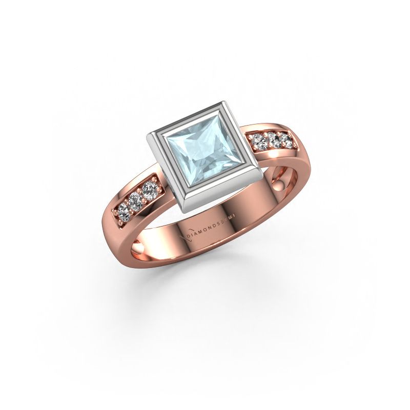 Ring Charlotte Square 585 rosé goud aquamarijn 5 mm