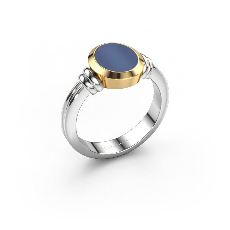 Pinkring Jake 1 585 witgoud blauw lagensteen 10x8 mm