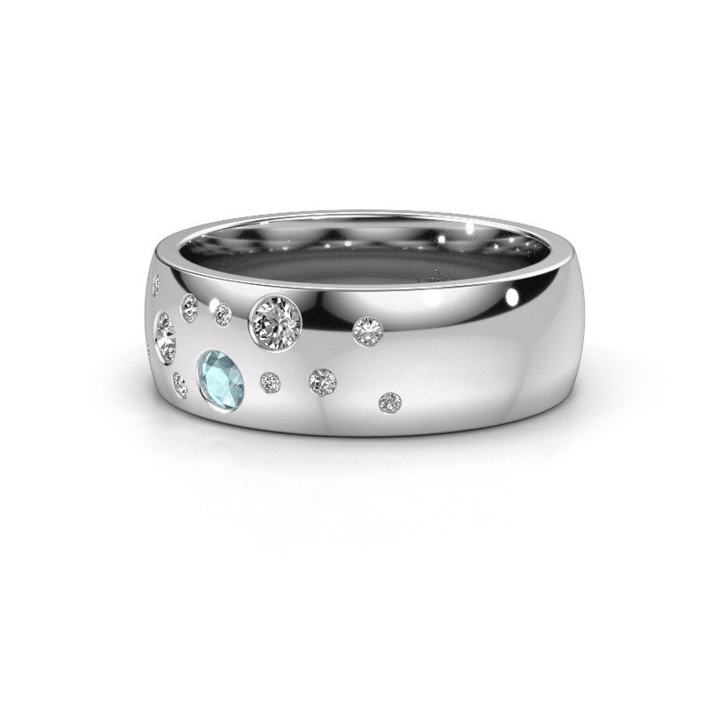 Image of Wedding ring WH0141L26BP<br/>585 white gold ±7x2 mm<br/>Aquamarine