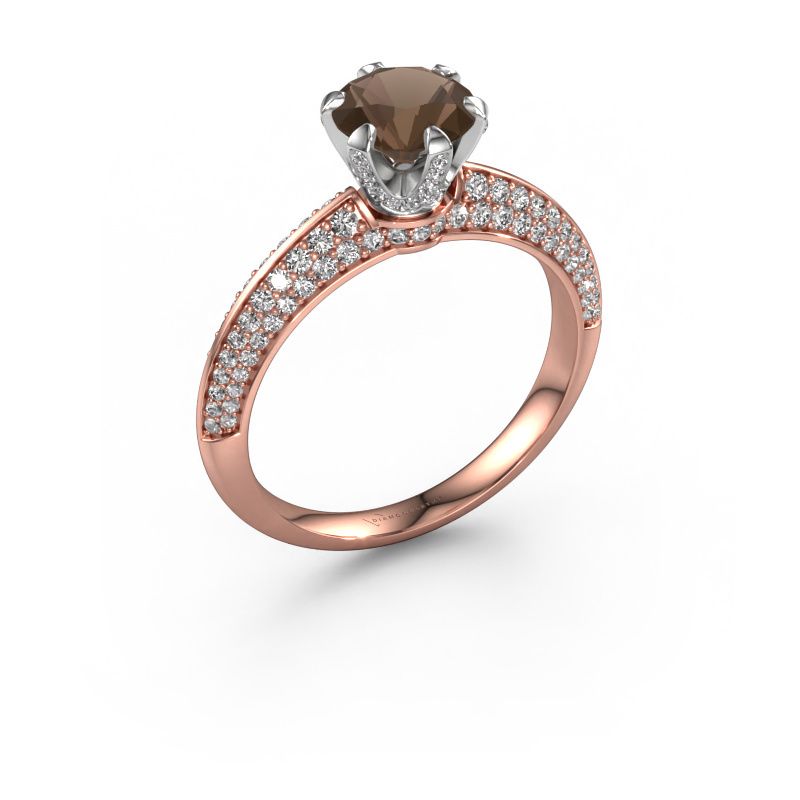 Bague de fiançailles Abby 585 or rose quartz fumé 6.5 mm