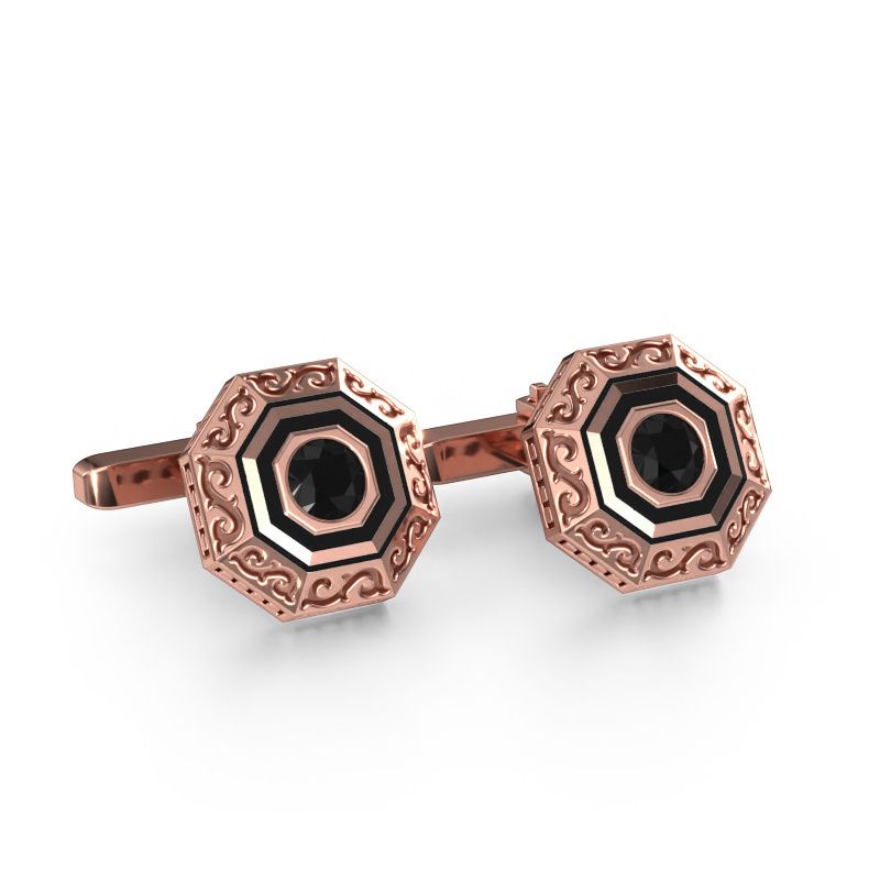 Manchetknopen Dion 585 rosé goud zwarte diamant 1.20 crt