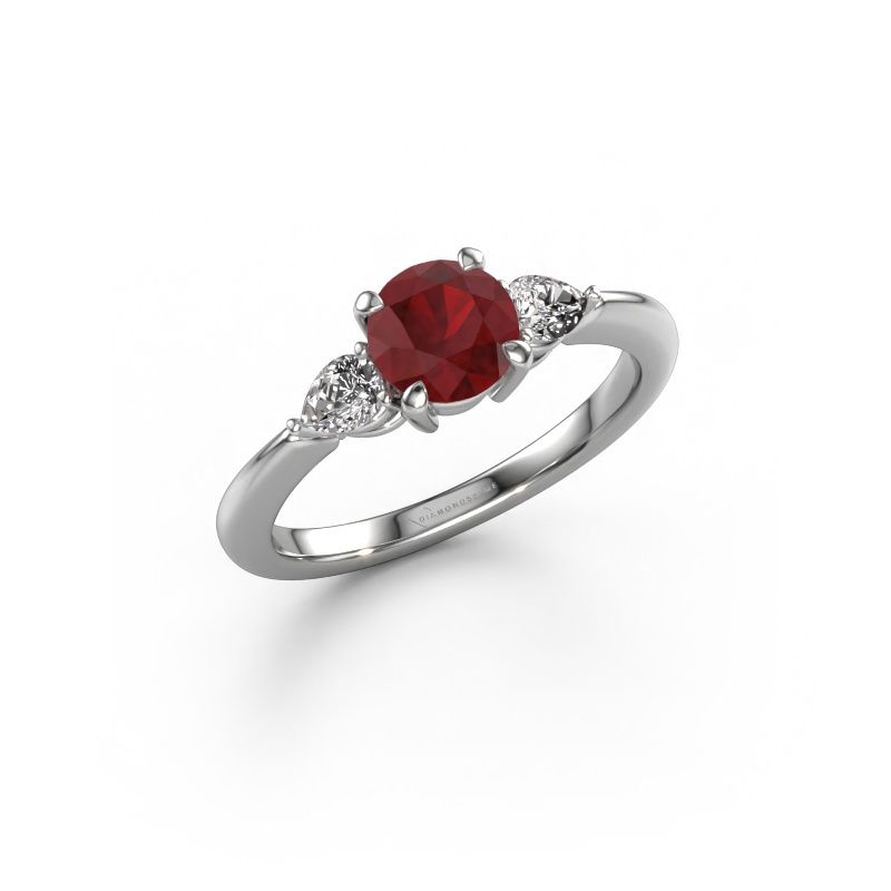 Verlovingsring Chanou RND 950 platina robijn 6 mm