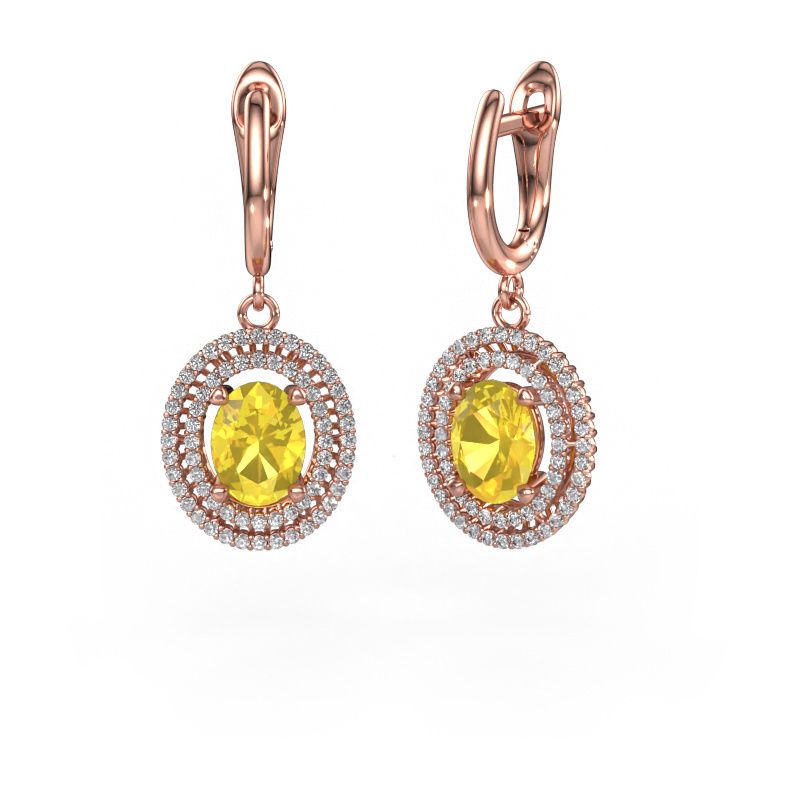 Pendants d'oreilles Karren 585 or rose saphir jaune 8x6 mm