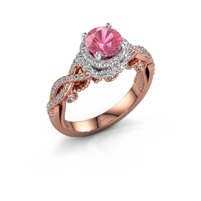 Afbeelding van Verlovingsring Leora<br/>585 rosé goud<br/>Roze saffier 6.5 mm