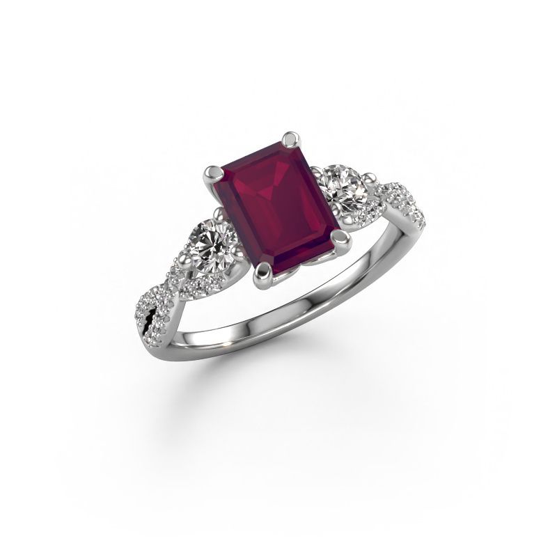 Verlobungsring Marilou EME 585 Weißgold Rhodolit 8x6 mm