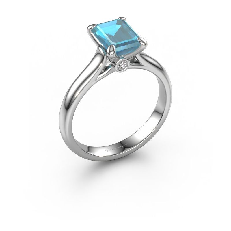 Bague de fiançailles Valorie eme 1 585 or blanc topaze bleue 9x7 mm