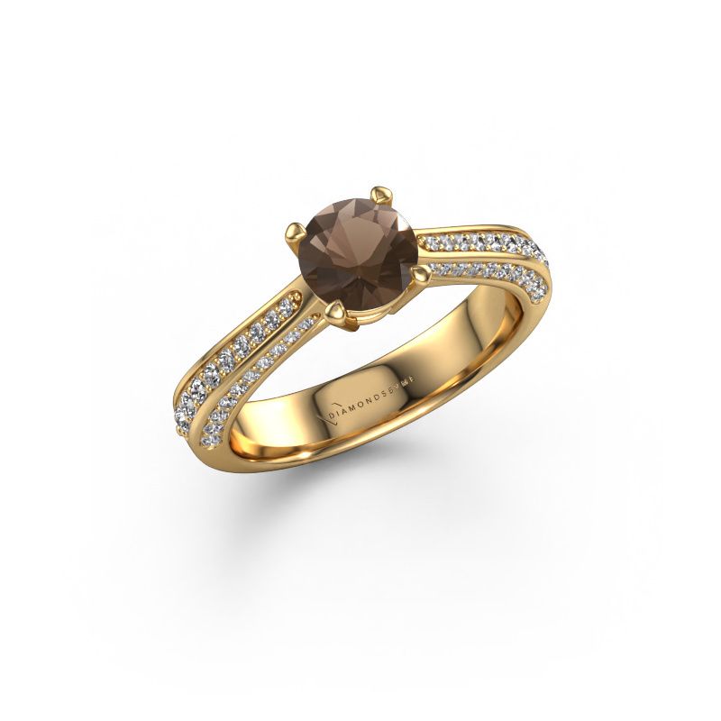 Engagement ring Ruby rnd 585 gold smokey quartz 5.7 mm