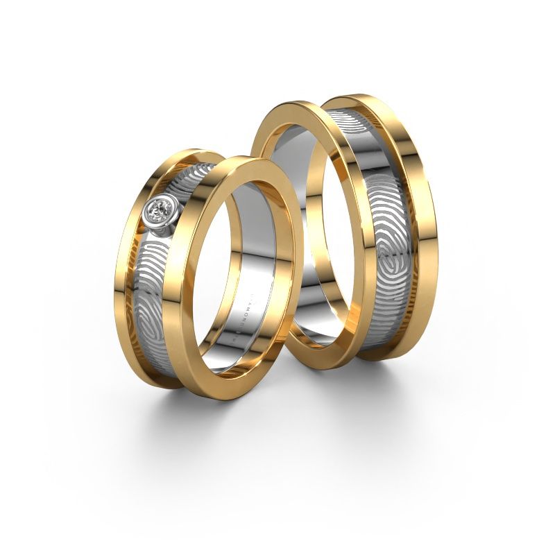 Trouwringen set WHR0427LM ±6x2 mm 14 Carat goud diamant 0.06 crt