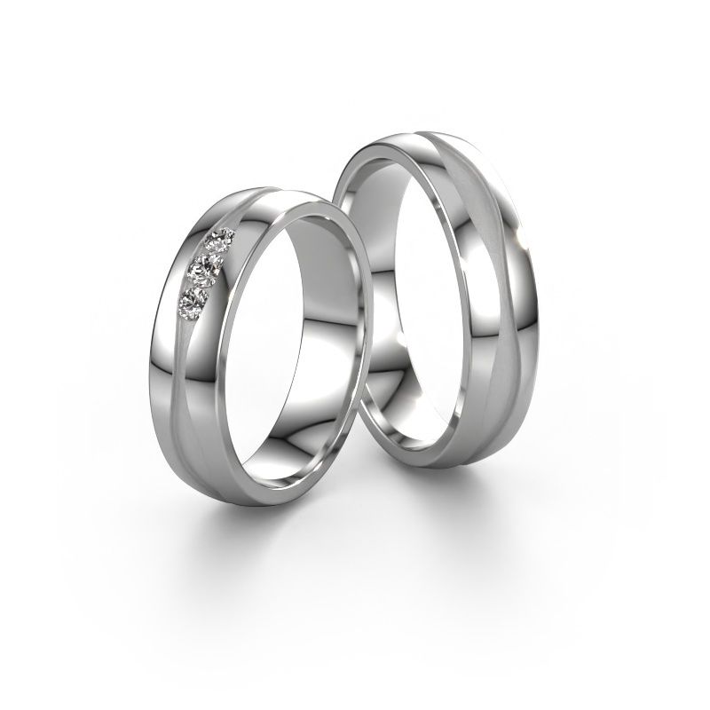Wedding rings set WH0172LM25AP ±5x1.7 mm 14 Carat white gold diamond 0.07 crt