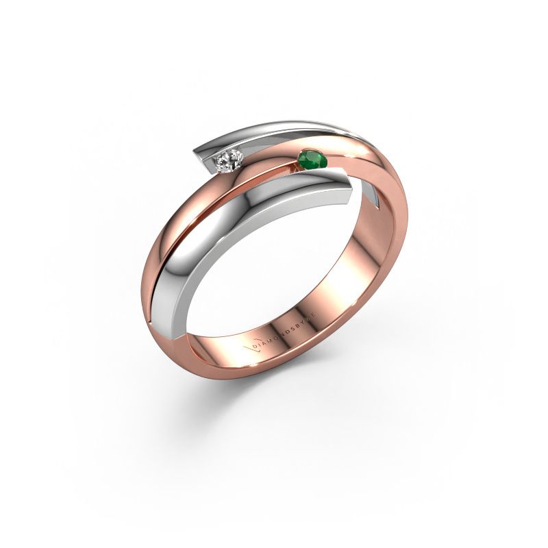 Ring Dena 585 rosé goud smaragd 2 mm