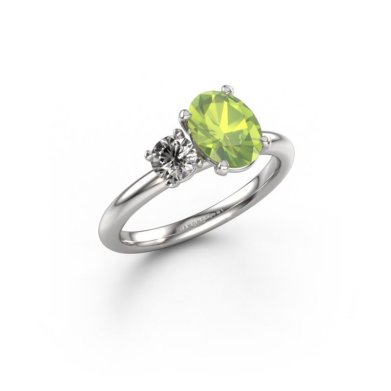 Verlovingsring Toi et Moi OVL-RND 585 witgoud peridoot 8x6 mm