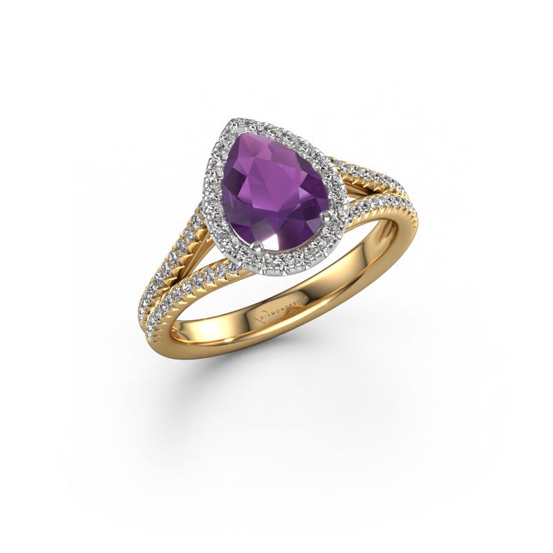 Verlovingsring Verla pear 2 585 goud amethist 8x6 mm