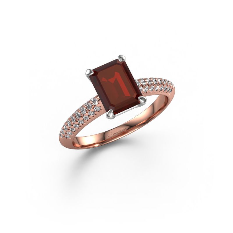 Bague de fiançailles Morane EME 585 or rose grenat 8x6 mm