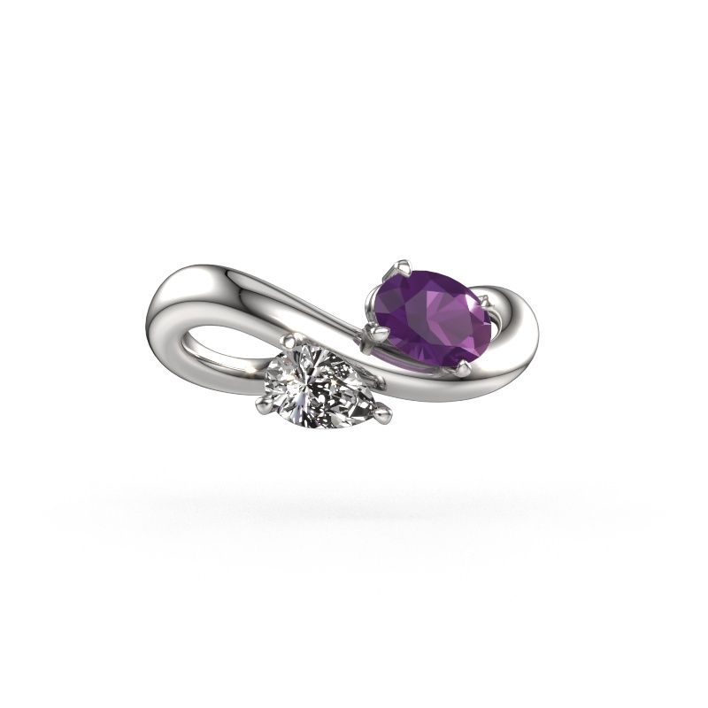 Bague de fiançailles Chloe OVL-PER 585 or blanc améthyste 6.5x4.5 mm