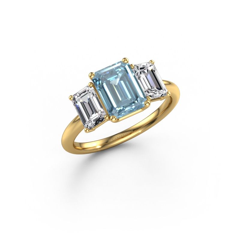 Engagement ring Sandra 585 gold blue lab grown diamond 8x6 mm
