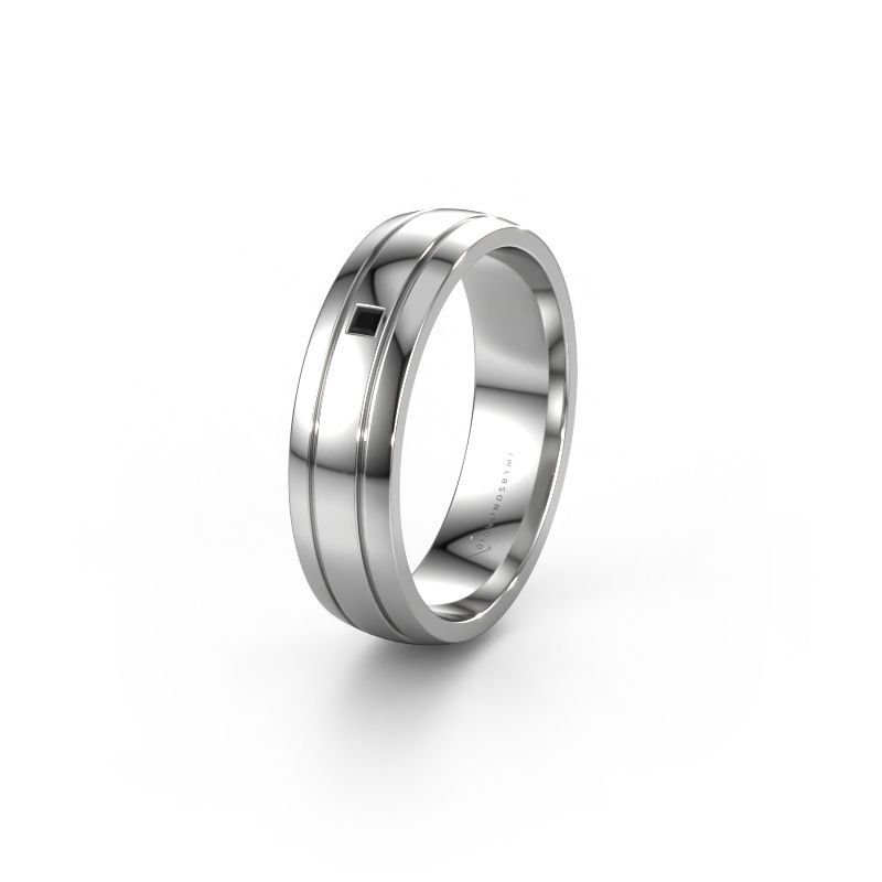 Trouwring WH0422L25X 585 witgoud zwarte diamant ±5x1.5 mm