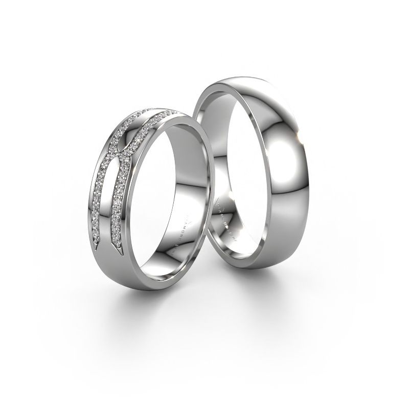 Wedding rings set WH2212LM25AP ±5x1.7 mm 14 Carat white gold diamond 0.005 crt