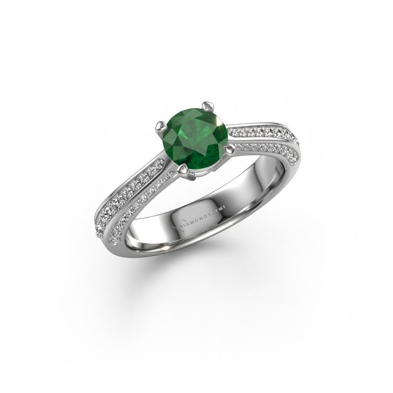 Engagement ring Ruby rnd 950 platinum emerald 5.7 mm